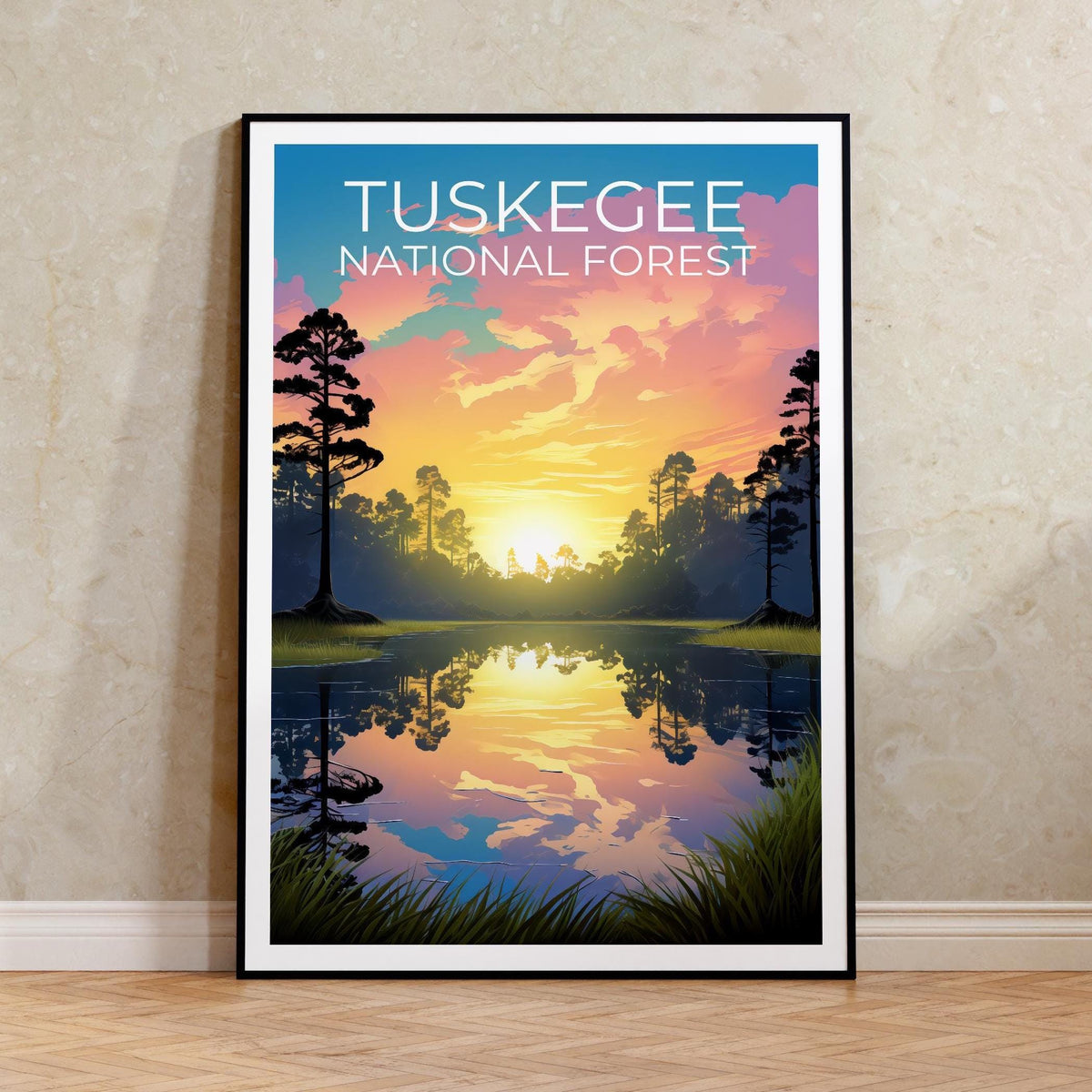Tuskegee National Forest Poster, Alabama Pine Woods Print, Southern Nature Art