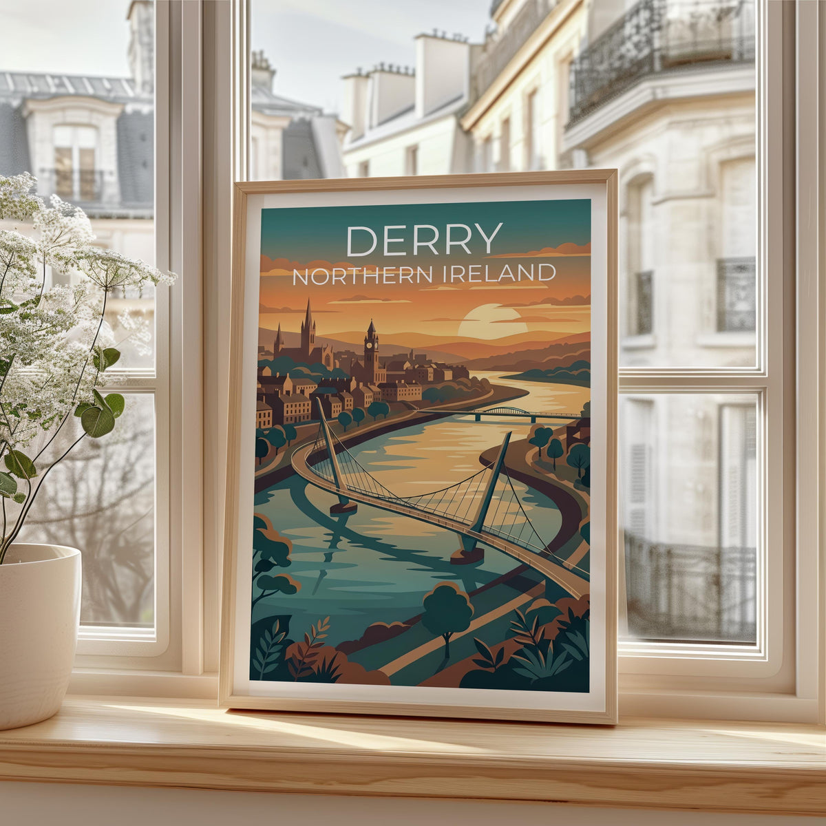 Derry Ireland Poster, Peace Bridge Art, Irish Decor