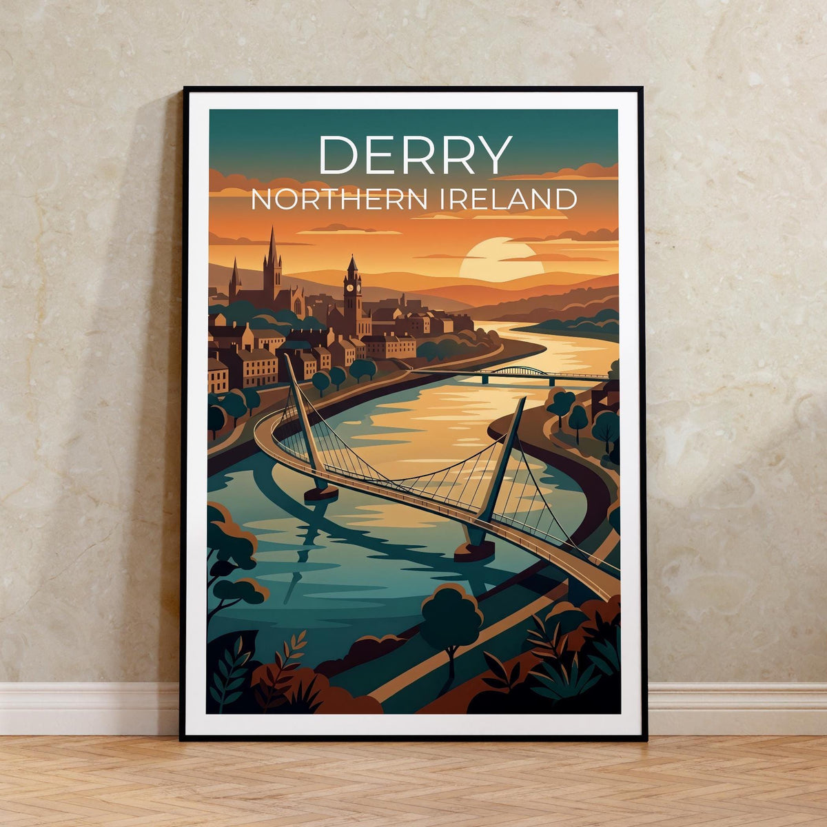 Derry Ireland Poster, Peace Bridge Art, Irish Decor