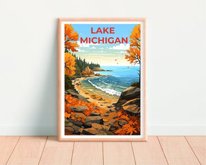 Lake Michigan Travel Poster -  Great Lakes Wall Art -  Great Lakes Print -  Lake Poster -  Nature Poster