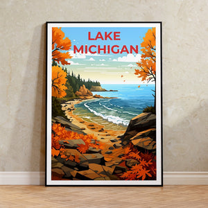 Lake Michigan Travel Poster -  Great Lakes Wall Art -  Great Lakes Print -  Lake Poster -  Nature Poster